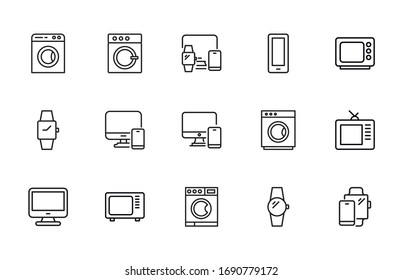 Icon set of household appliance. Editable vector pictograms isolated on a white background. Trendy outline symbols for mobile apps and website design. Premium pack of icons in trendy line style.
