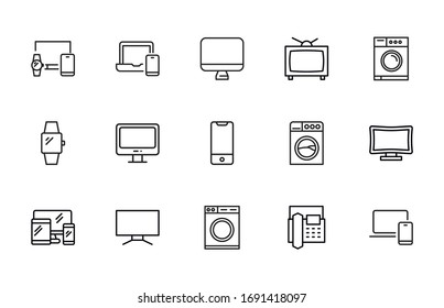 Icon set of household appliance. Editable vector pictograms isolated on a white background. Trendy outline symbols for mobile apps and website design. Premium pack of icons in trendy line style.
