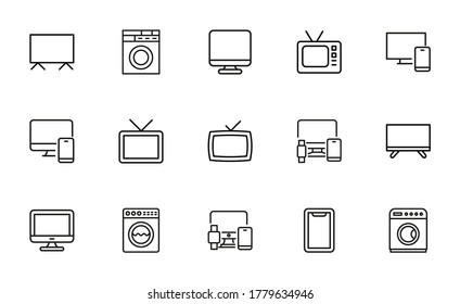 Icon set of household appliance. Editable vector pictograms isolated on a white background. Trendy outline symbols for mobile apps and website design. Premium pack of icons in trendy line style.