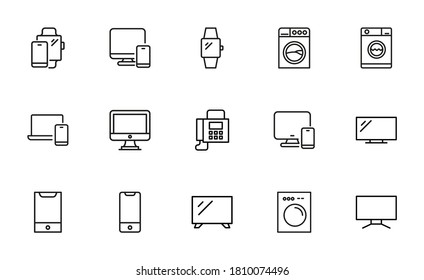 Icon set of household appliance. Editable vector pictograms isolated on a white background. Trendy outline symbols for mobile apps and website design. Premium pack of icons in trendy line style.