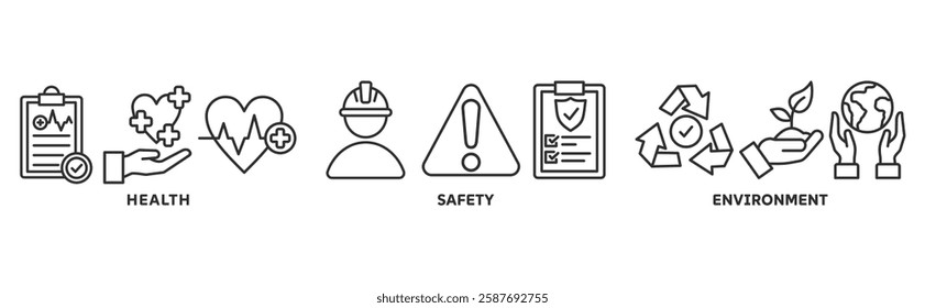 Icon set of hse web vector illustration concept with icons of health, safety, environment