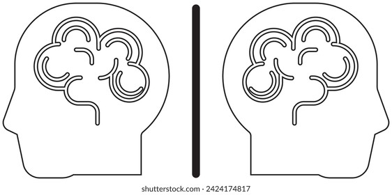 icon set, Human brain icon in line style. For your design, logo. Vector illustration. Editable stroke, collection of head icon 