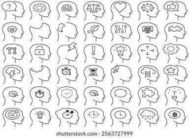 Icon set of human feelings head Fear Anger Disgust Sadness Happiness Joy Anxiety Love