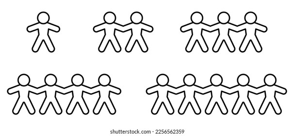 Conjunto de iconos del grupo humano Manos de mano. Cooperación de las personas o concepto de relación. Estilo de esquema. Ilustración del vector