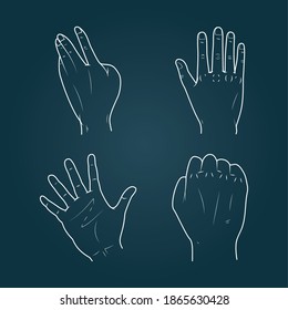 icon set of human hands over black background, sketch style, vector illustration