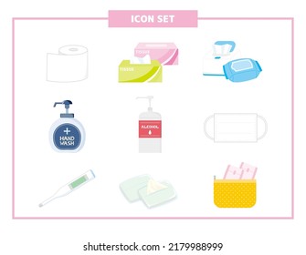 Icon set for hygiene products. Tissue paper. Wet tissue. Sterilization sheet.