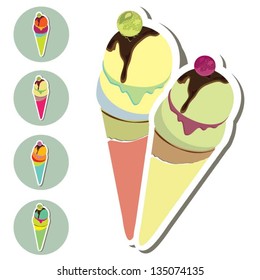 Icon set of Ice Cream Retro Vector Illustration assortment of flavors