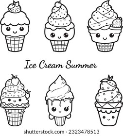 Icon Set Ice Cream Summer, Vector