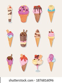 icon set of ice creams over white background, colorful design, vector illustration