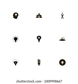 icon set Idea with cogwheel, happy, bulb and bulb on the black