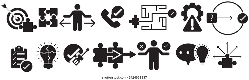 icon set, Idea icon set. Creative idea, brainstorming, solution, thinking and innovation icons. Lightbulb with brain symbol vector illustration. Solid icon collection. collection of idea icons