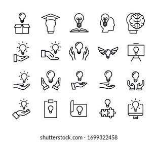Icon set of idea. Editable vector pictograms isolated on a white background. Trendy outline symbols for mobile apps and website design. Premium pack of icons in trendy line style.