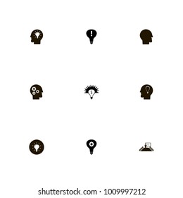 icon set Idea with gear, gears, lamp and brain
