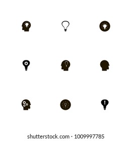 icon set Idea with lamp, bulb in line, gear and attention