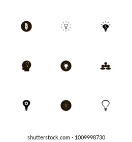 icon set Idea with lamp, lighting, head and community
