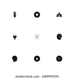icon set Idea with light, lamp, bulb and human