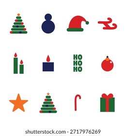 Icono conjunto ilustración arte plano Navidad