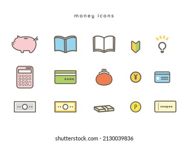 Icon set of illustrations about money. Vector.