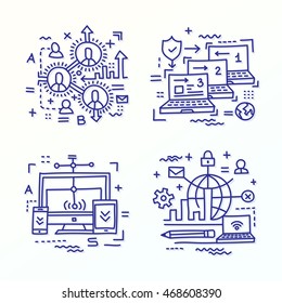 Icon Set - illustrations in a modern style, Network and secure Internet connection, data monitoring,