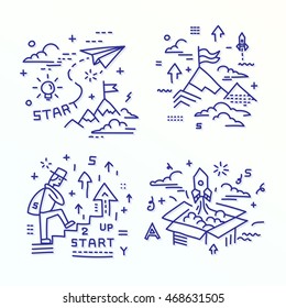 Icon Set - illustrations in a modern style, the achievement of results, the path to success, striving forward.