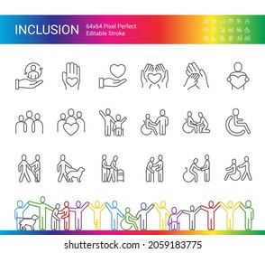 Icon Set Of Inclusion And Diversity. Editable Vector Stroke. Pixel Perfect.