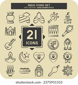Icon Set India. related to Holiday symbol. hand drawn style. simple design editable. simple illustration