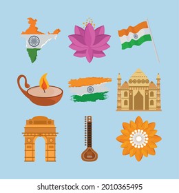 icon set indian traditional objects
