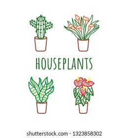 Icon set of indoor plants. Vector illustration.