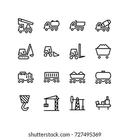 Icon set of industrial services and transportation means