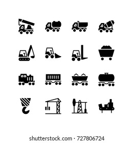 Icon set of industrial services and transportation means