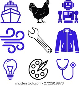 Icon Set Industry and Professions in Simple Style for UIUX
