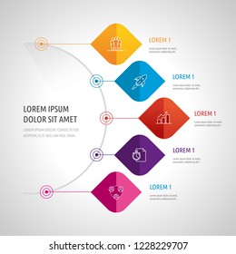Icon Set and Infographics. Decorative Flags. Color vector time axis. Template with hexagons.