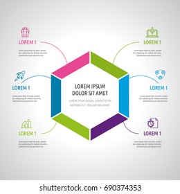 Icon Set and Infographics. Decorative Flags. Color vector time axis. Template with hexagons.