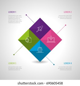 Icon Set and Infographics. Decorative Flags. Color vector time axis. Template with hexagons.