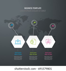 Icon Set and Infographics. Decorative Flags. Color vector time axis. Template with hexagons.