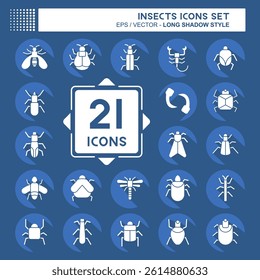 Icon Set Insects. related to Education symbol. long shadow style. design editable