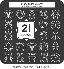 Icon Set Insects. related to Education symbol. chalk Style. design editable