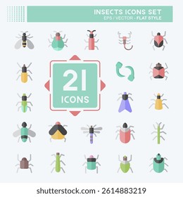 Icon Set Insects. related to Education symbol. flat style. design editable