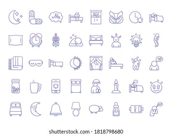 icon set of insomnia over white background, gradient style, vector illustration