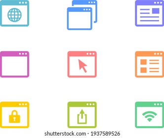 Icon set of internet, browser, security, website, etc. Colorful and pop icons using various colors such as blue and green.