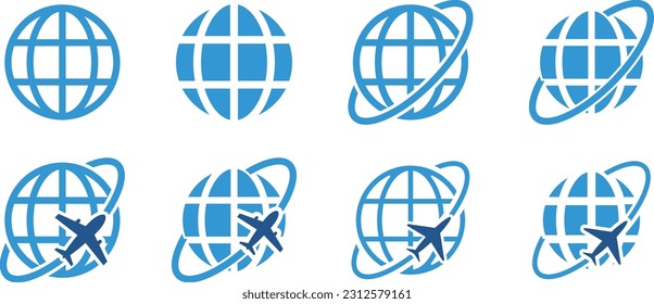 Icon Set: Internet, Earth, and Airplane