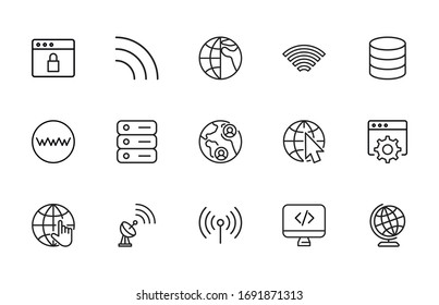 Icon set of internet. Editable vector pictograms isolated on a white background. Trendy outline symbols for mobile apps and website design. Premium pack of icons in trendy line style.