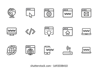 Icon set of internet. Editable vector pictograms isolated on a white background. Trendy outline symbols for mobile apps and website design. Premium pack of icons in trendy line style.