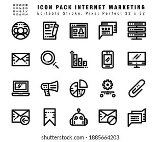 Icon Set of Internet Marketing Vector Line Icons. Contains such Icons as Message, Management, Clip, Mail etc. Editable Stroke. 32x32 Pixel Perfect