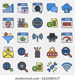 Icon set of internet. Internet network elements. Icon in filled line style.