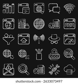 Icon set of internet. Internet network elements. Icon in chalk style.