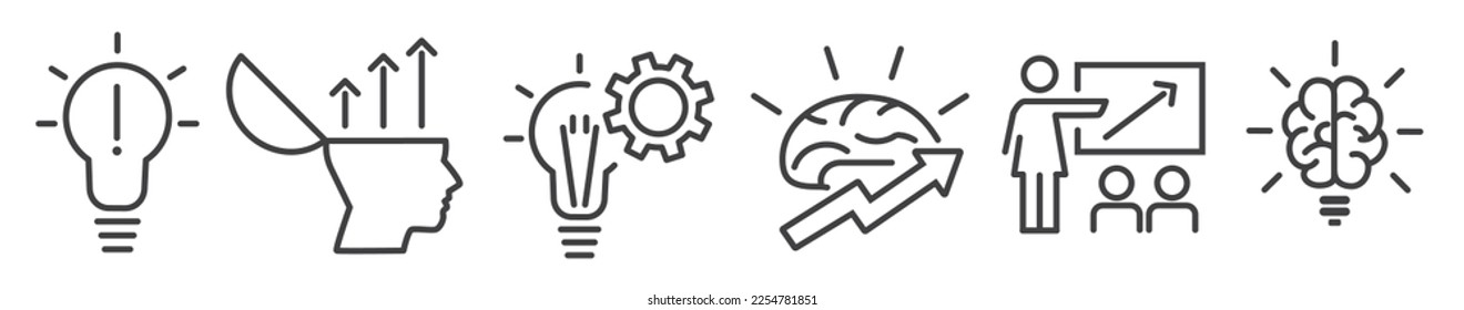 Icon Set of invention, knowledge and brainstorming - Vector Illustration -  Editable Thin Line Icons Collection on white Background for Web and Print