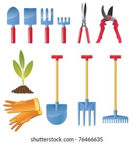 Icon set inventory and tools for garden care.