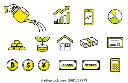 Conjunto de iconos para la inversión, el dinero y los ahorros