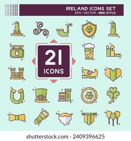 Icon Set Ireland. related to Holiday symbol. MBE style. simple design editable. simple illustration